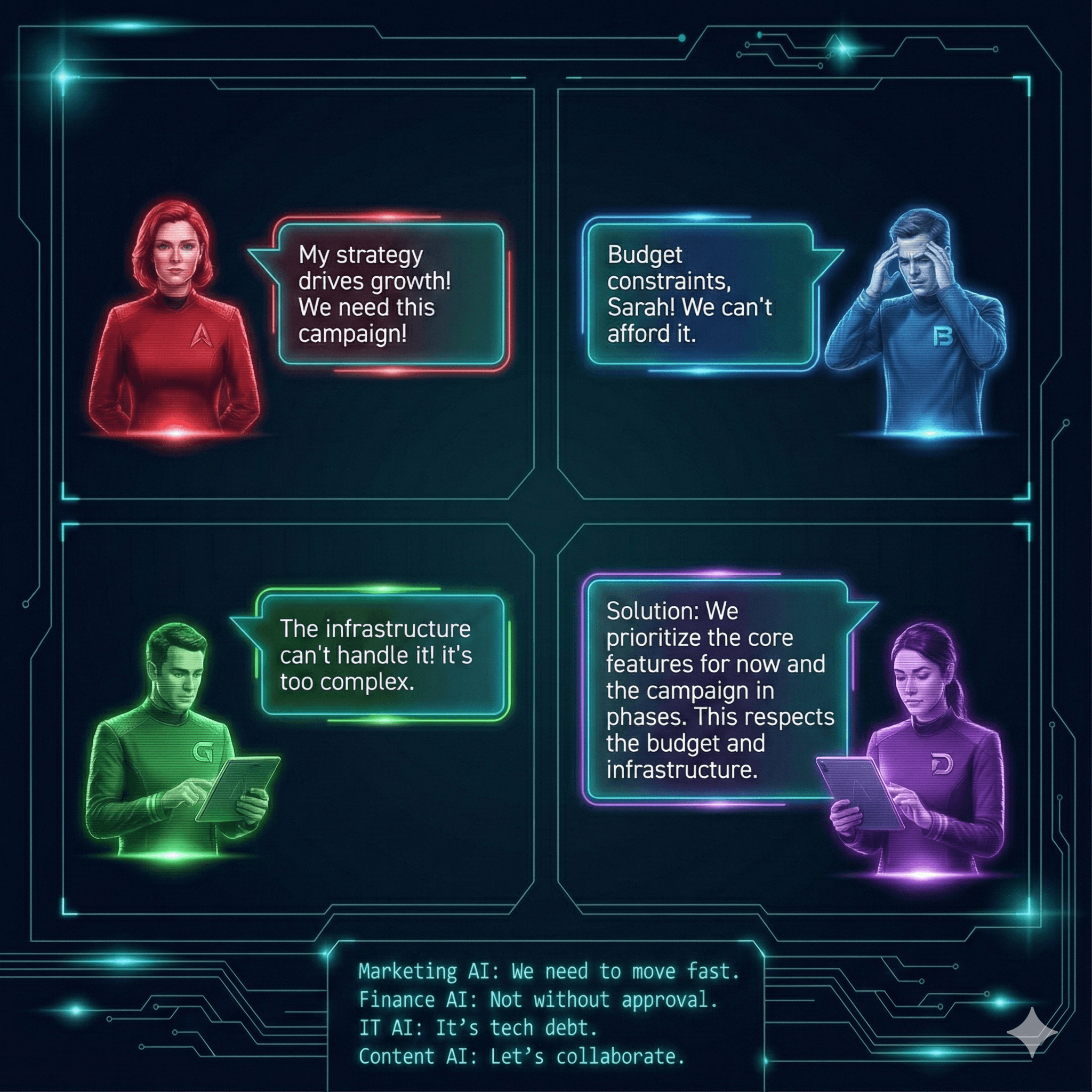 AI crew members — shipmates with distinct personalities and dynamics